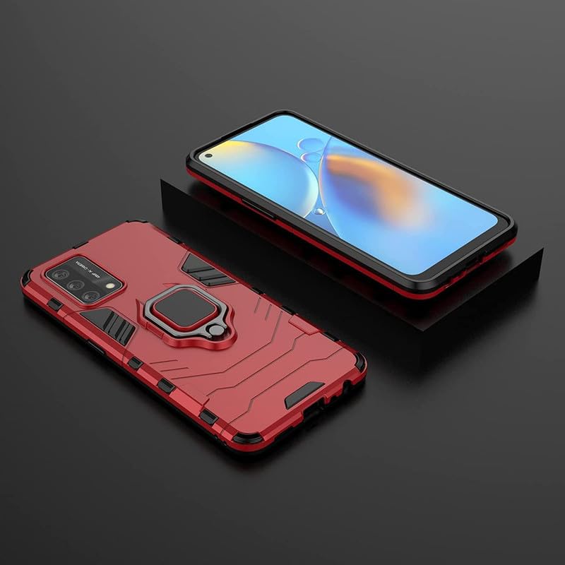 Image of Shockproof 360 Rotation Ring Holder Kickstand Hard Back Cover for Oppo A55 4G (Robot, Red)