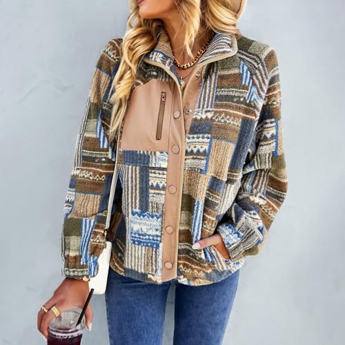 Womens Fleece Jacket Western Outfit Aztec Print Long Sleeve Snap Button Down Shacket Jackets with Pockets2