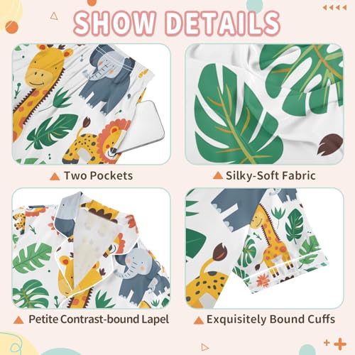 senya Cute Jungle Animals A Satin Summer Pajama Sets Silk Short Sleeve Button Down Sleepwear3