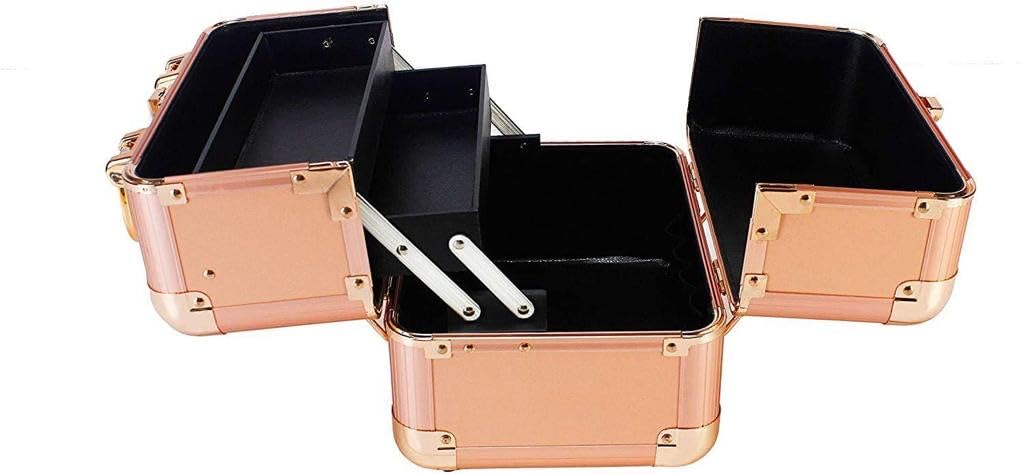 Adson Professional Makeup Box Cosmetics Case Jewelry Organiser Vanity Make Up Storage Box Beauty Train Case Lockable with Keys (Metallic Dusty Rose Gold) - Image 2 thumbnail