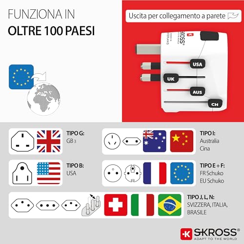 Image of SKROSS - 1.103145 | Pro | Universal Travel Adapter 2-3 Pole for Schuko. Voltage and Rated Power: 100V - 630W / 250V - 1575W - Protection against electric shocks