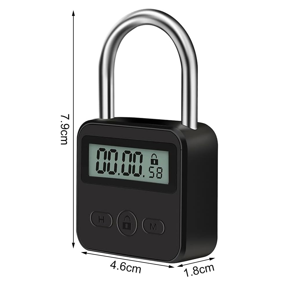 Bloqueo de Tiempo Inteligente, USB Recargable Candado Seguridad con LCD Pantalla Digital Máximo de 99 Horas Smart Time Lock Electrónico de Metal Resistente para Prevenir Malos Hábitos
