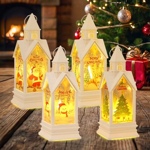 KQWVZ 4 Stück Beleuchtete Windlicht Weihnachten, Weihnachtsdeko...