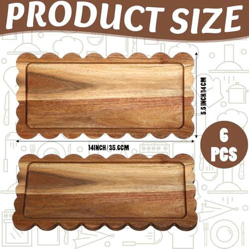 Set de 3 bandejas de servir de madera de acacia 14 x 5.5 pulgadas miniatura 6