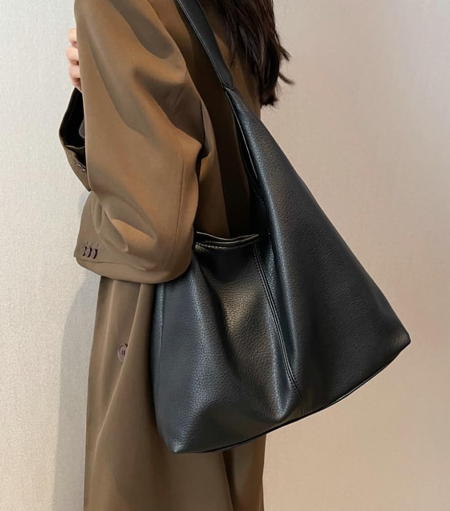 Retro Shoulder Bag Slouchy Tote Bag for Women Soft Leather Handbags Work Purse Ladies Top Handle Bag Large Capacity 2Pcs - Image 5