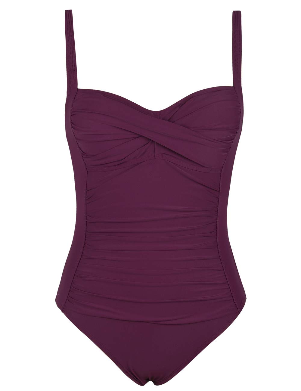 Hilor Maillot de Bain Bandeau Une pièce pour Femme à l'avant Twist Maillot de Bain sans Bretelles froncé Maillot de Bain Contrôle du Ventre