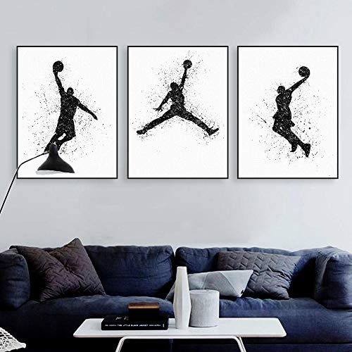 Tirez sur un panier Sport thème affiche Toile tableau Art noir blanc Murale Art basket-ball Toile tableau peinture Tableaux pour garçon chambre Decoration 40X60 cm x 3 sans cadre Cover