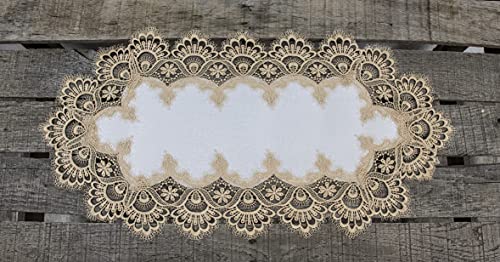 Gold European Lace And Antique Jacquard Fabric Table Runner, Dresser Scarf, Coffee Table Runner (14Wx26L) #TOP4