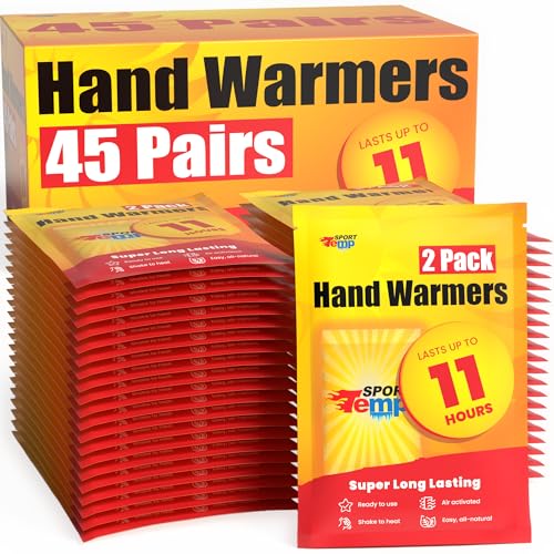 Hand Warmers (45 Pairs) - Up to 11 Hours of Heat, Super Long Lasting - Easy, All Natural - Air Activated, for Body, Hands & Toes - Odorless Hot Hand Warmer - Sport Temp