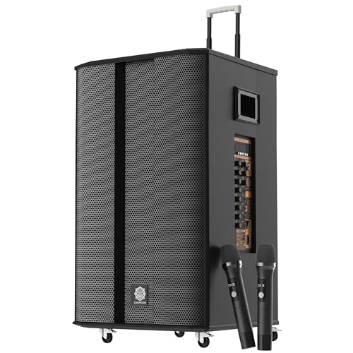 Image of DIGIMORE 320W Trolley Speaker w / 2 Wireless Mics | 15 inch BoomBass Woofer, AI Sound Boost, BT 5.3, 10H Battery, Reverb & Echo Effects | Ideal for Karaoke, Parties & Outdoor Events (D-15W)