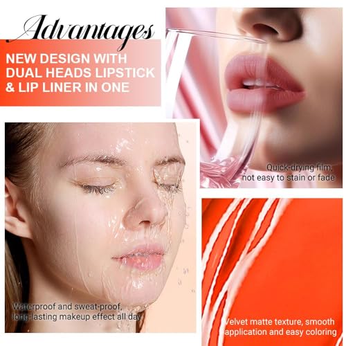 Image of evpct 1Pcs Orange Red Matte Lip Liner & Liquid Lipstick Stain Set for Women, 2 in 1 Lip Liner Stain Lipstick Long Lasting Waterproof Smudge Proof, Longwear Lips Stick Makeup 24 hours originale 54