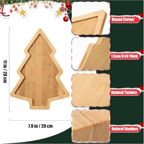 Tabla de Cortar en Forma de Árbol de Navidad para Quesos, Charcutería y Postres - Tabla de Servir de Bambú Marrón miniatura 3
