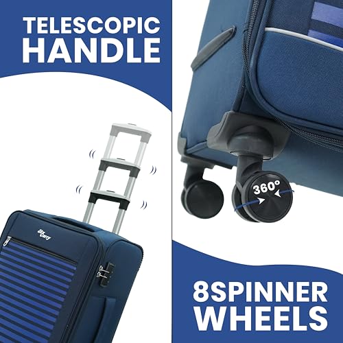 Image of Stripe On Expandable Trolley Bag Set 2 | 360 Dual Spinner Wheels | Expandable & Anti-Theft, 360 Dual Spinner Wheels, Aviation Grade Aluminium Handle, Durable Twill Material