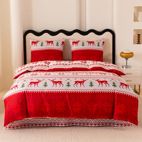 FEBE Bettwäsche Weiße und Rote Weihnachten Bettbezug-Set 135x200 +...
