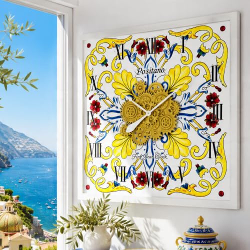 ImprovingLife The Gears Clock Wall Clock Italy Collection with Moving Gears (Positano, 36 inch Square)