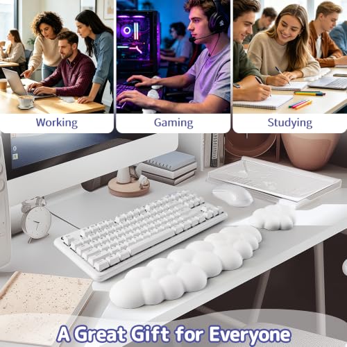 Image of Sushret Cloud Wrist Rest Keyboard, Cloud Keyboard Wrist Pad Set with PU Leather Memory Foam, Cute Arm Rest for Palm Support, PC /Gaming Desk Accessories /Office Setup /Computer Hand Cushion - White