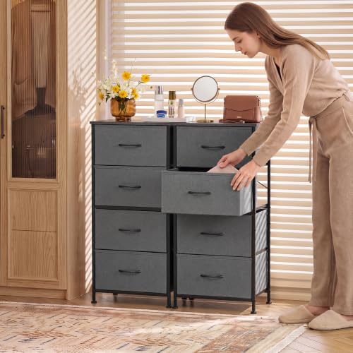 Image of WLIVE Small Dresser Nightstand for Bedroom, 4 Drawers, Dark Grey