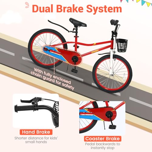Image of BABY JOY Kids Bike, 12 14 16 18 Inch Boys Girls Bike for 3-8 Years w /Training Wheels, 20 Inch Children Bicycle for 8+ Teens w /Kickstand, Handbrake, Coaster Brake & Removable Basket, Sporty Bicycle