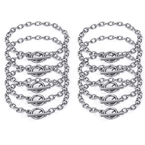 JIAYIQI 10 Pcs Chain Bracelet for Jewelry Making with OT Toggle Clasp Stainless Steel Chain Link Bracelet Trendy Dainty for Women Gift 7.5 Inches