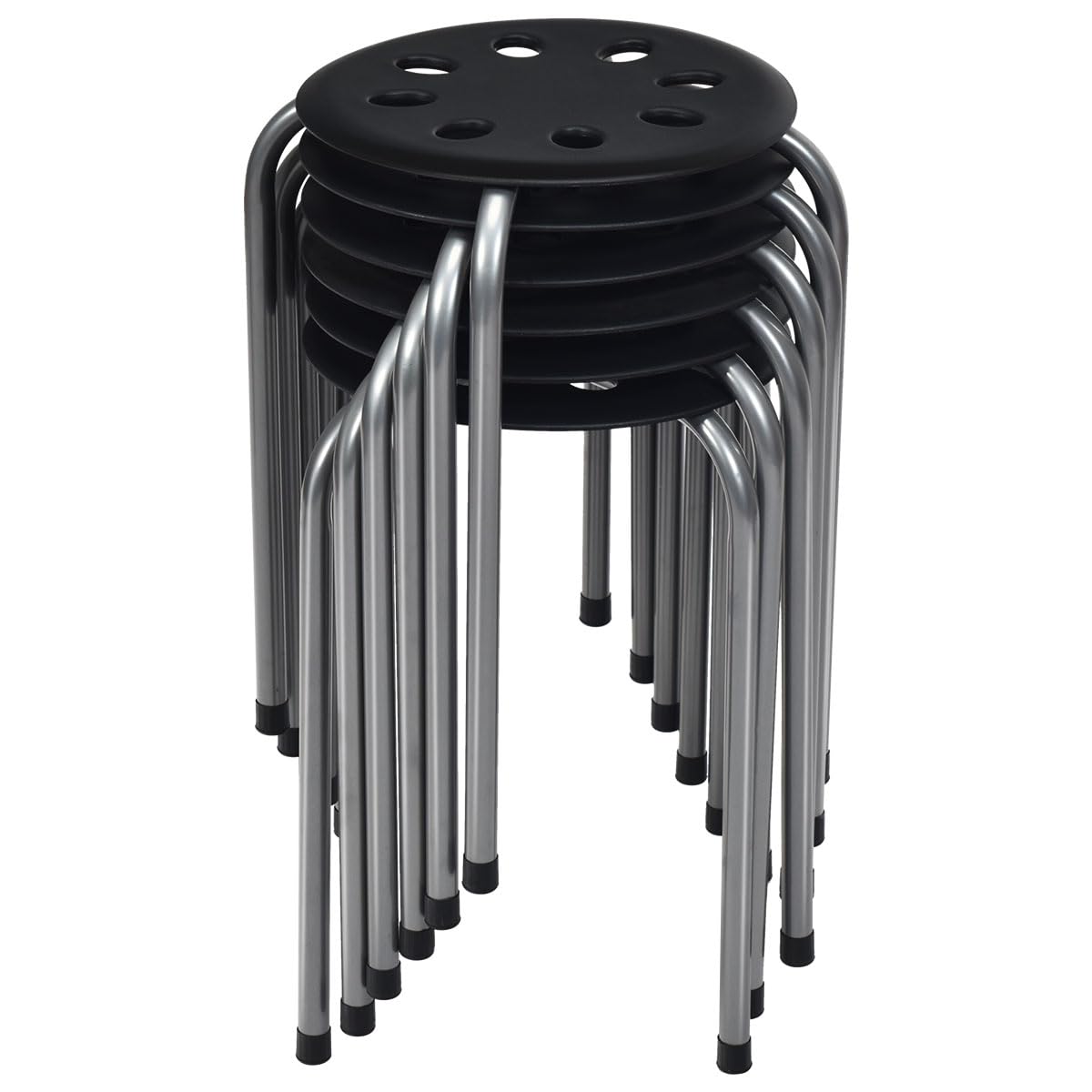 COSTWAY Lot de 6 Tabourets Empilables, Tabourets de Bars Ronds Structure en Métal en Forme de X, Tabourets Gigognes pour Enfants et Adultes, Maison, Bureau, Salles de Classe (Gris foncé)
