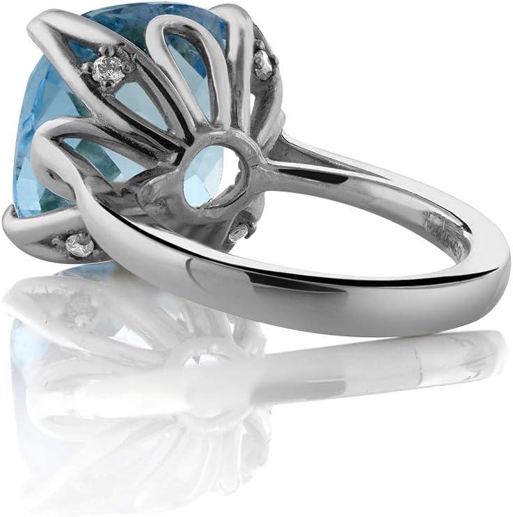 Gem Stone King 925 Sterling Silver Customized and Personalized 14MM Cushion Cut Gemstone Birthstone Name Engraved Ring For Women (9.18 Cttw)