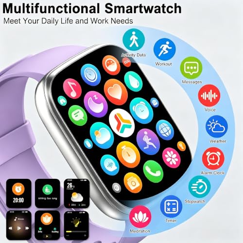 Image of Smart Watch for Men Women, 1.95 inch Touchscreen Fitness Tracker with Bluetooth Calling, Fitness Watch with 110+ Sports Modes /Heart Rate /Sleep Monitor, IP68 Waterproof Smartwatch for Android iOS, Purple