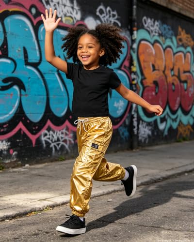 Image of Betusline Girls 2 Piece Summer Outfits,Kids Casual Short Sleeve Crop Top & Cargo Jogger Pants Sets,4T-14Y