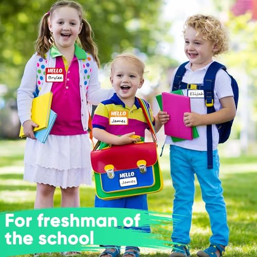 Image of Hello My Name is Stickers, 256 Pcs 8 Assorted Colors, 3 inch x 2.5 inch Self-Adhesive Name Tags for Kids, Students, Office Events, Classroom, Parties & Identity Identification