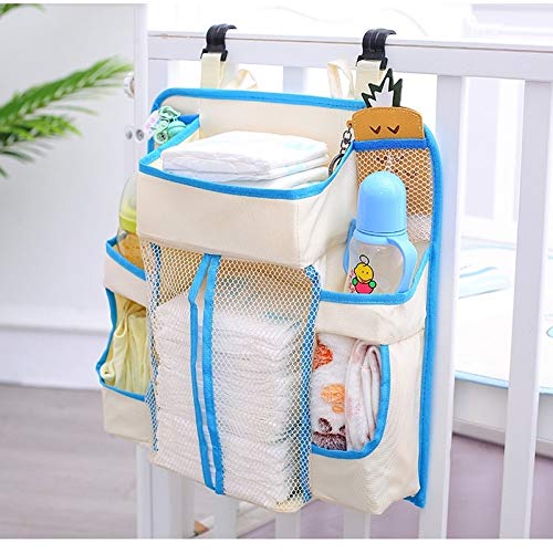 Bolsa multifuncional para colgar en la cama, organizador de juguetes, almacenamiento de pañales, bolsillos para cuna, cama, red dispensadora de hilo para cama (color: blanco)