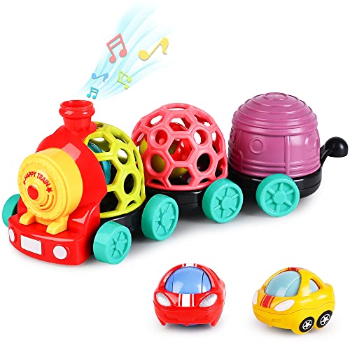 iPlay, iLearn Baby Train Soft Ball Rattle Toys, Infant Musical Push Go Car Rattles, Development Grasp Sensory Toy, Newborn Babies Birthday Gift for 6 7 8 9 10 12 18 Month 1 2 Year Old Toddler Boy Girl