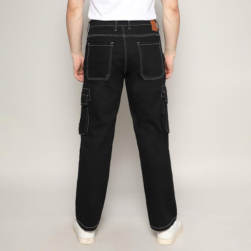 Image of CAHOOT Men's Stitched Cargo Denim Jeans for Casual Wear | Dark-Wash | 5 Pocket | Button Closure | Denim Jeans Crafted with Comfort Fit for Everyday Wear