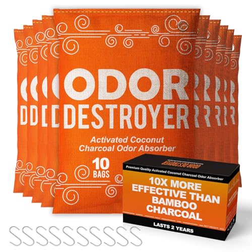 Sunlight® Activated Charcoal Odor Absorber for Home, Odor Eliminator for Strong Odor, Closet deodorizer, Car Air Purifier, Car Smoke Odor Eliminator, better than Bamboo Charcoal Bag 10 Pack, 100g Each