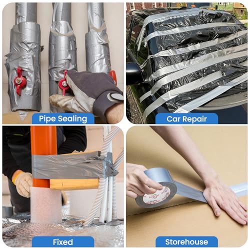 Image of Silver Duct Tape Heavy Duty 2 inch x 30Yd Waterproof Industrial Tape 1 Roll | Industrial silver duct tape for repairs, sealing & bundling. Waterproof, tear by hand, leaves no residue.