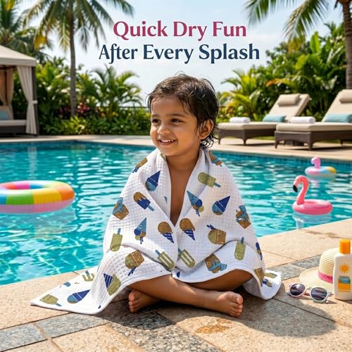 Image of Mafatlal Coo Coo 100% Cotton Kids Bath Towel (147x73 cm) | 250 GSM | Soft, Lightweight & Quick-Dry | Fun Cartoon Print | Multicolor | Perfect for Everyday Use | Pack of 1
