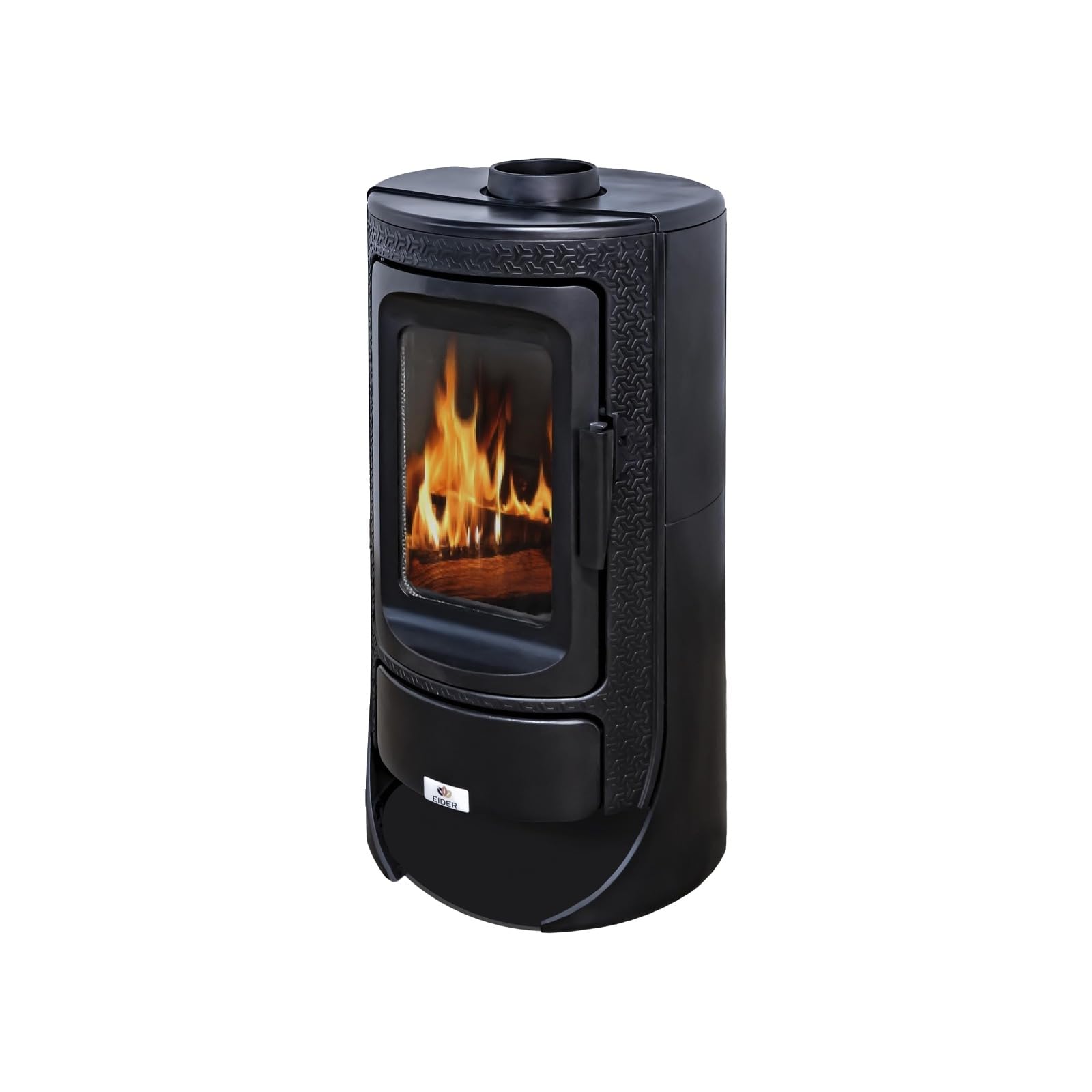 EIDER BIOMASA Estufa de Leña ALTAIR – 11,8 kW – Hierro Fundido – Doble Combustión – hasta 230 m³ – Cristal Panorámico – Calefacción Salón – Certificada CE