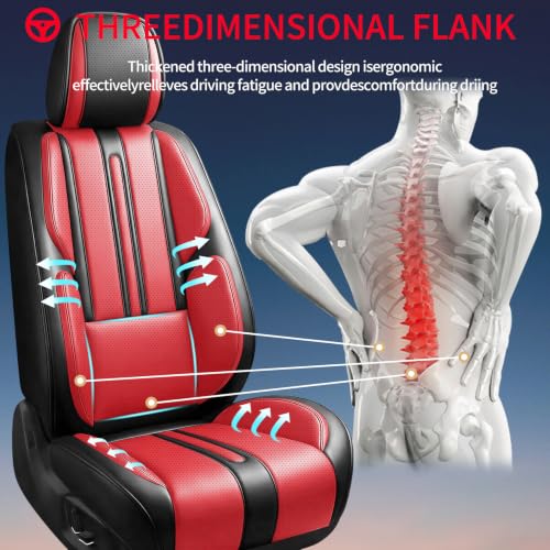 Image of Fit Terrain Car Seat Covers (Only Front 2 Seats) Compatible with GMC Terrain 2010-2024 2025 2026 - Full Coverage Breathable Leather,Airbag Compatible,Waterproof & All-Weather,Black-Red