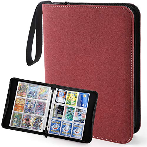 720 Pockets Large Baseball Card Binder Leather, Trading Card Binder Holder Carrying Case, Cards Protector Sleeves Compatible with Pokemon, TCG, Skylanders, Top Trumps, Football Sports Cards, Burgundy
