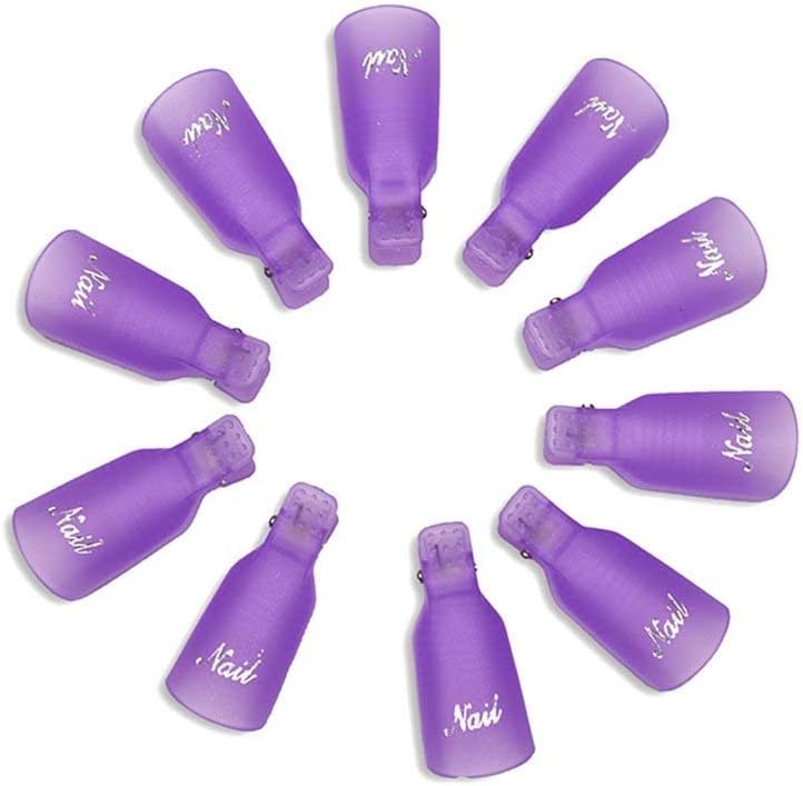 GOGOONLY TM - 10pc Reusable Plastic Acrylic Nail Art Professional Soak Off Cap Clip UV Gel Polish Remover Wrap Cleaner Clip Cap Tool (purple)