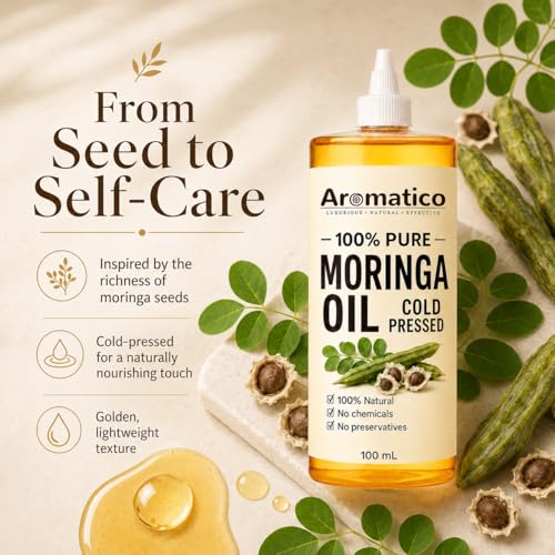 Image of AROMATICO Moringa Oil for Skin, Hair and Body Care, Multipurpose Carrier Oil for Massage, Scalp Care, Dry Skin Routine, DIY Beauty and Natural Glow - 100ml