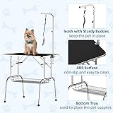 PawHut Trimmtisch für Hunde Hundepflegetisch klappbar, Haustierpflegetisch mit höhenverstellbarem Galgen, Schlingen, Netzkorb, Schertisch bis 150 kg, 90 x 60 x 75 cm, Schwarz