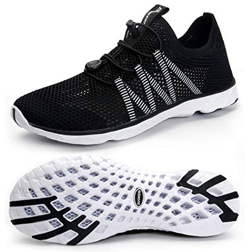 SUOKENI Men's Quick Drying Slip On Water Shoes for Beach or Water Sports Black/White,Size:US 12/EU 46