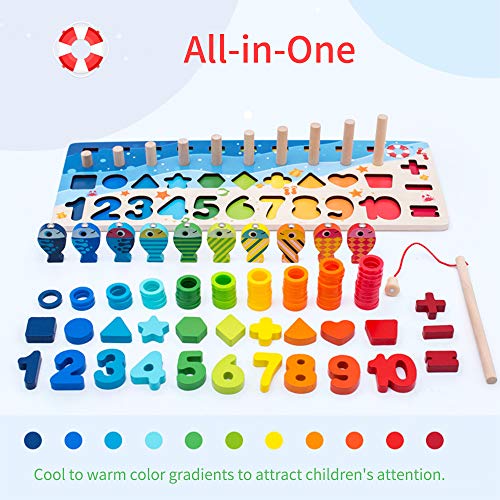 Brinquedo de pesca magnética infantil Educação infantil Placa logarítmica de madeira Número de quebr