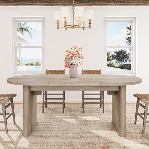 Image of GarveeHome Oval Dining Table for 6-8 People, Long Large Kitchen Table with Thick Sturdy Wooden Base, Farmhouse Dining Room Table for for Kitchen, Living Room, Office (70.87 inch Long,Gray)