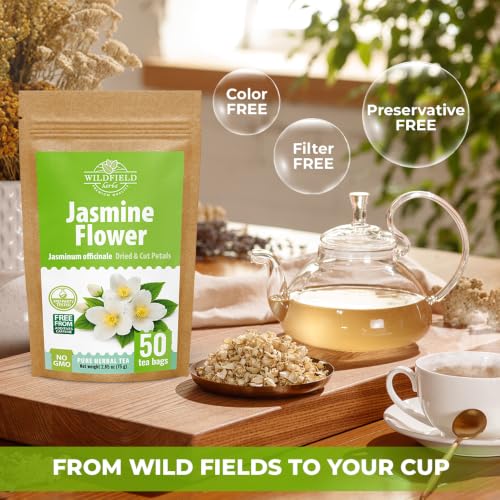 Image of 50 Bags Jasmine Flower Herbal Tea (Jasminum Officinale) - 50 Count 1.5g Bags Dried Jasmine Herb Te De Jazmin