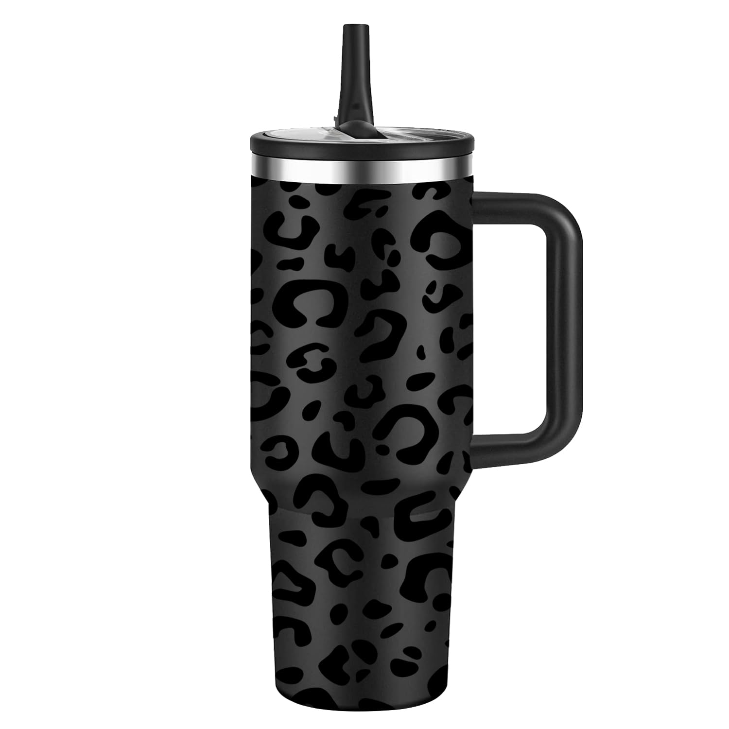 Eco-Friendly Insulated Water Bottle,100% Leakproof Stainless Steel Travel Mug Water Tumbler,40 Oz Vacuum Insulated Cup with Handle and Straw Lid,Dishwasher Safe,Gifts for Women & Men(Leopard print)