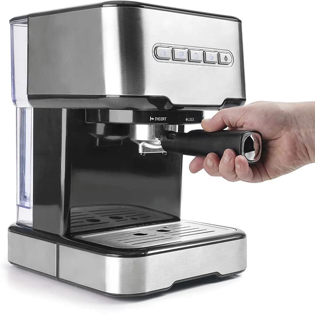 Suinga - Cafetera Expresso con 2 salidas de café y función de calentar/espumar la leche, apta para café molido y cápsulas