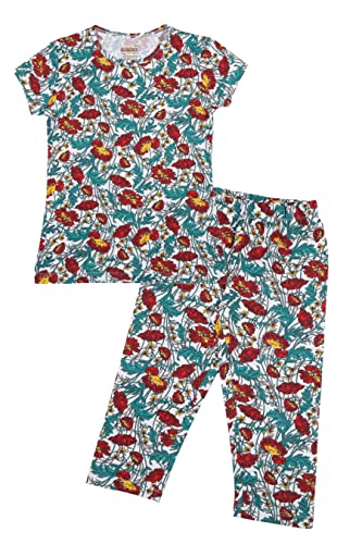 Image of SINI MINI Round Neck with Half Sleeve Top & Capri Beige Girls Casual Pack of 1 Night Suit Set