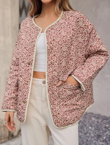 Tankaneo Women’s Wine Red Lightweight Floral Puffer Jacket - Effortlessly Chic Outerwear - Image 4