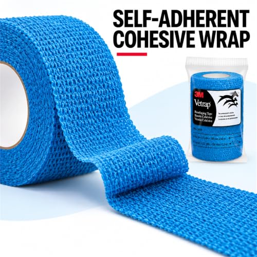 3M Vetrap Bandaging Tape, Blue, 4 in x 5 yd, 3 Pack (3 Rolls), Self-Adherent Cohesive Wrap, Hand-Tear, Latex-Free Hypoallergenic, Sticks to Itself Not Fur - image 3