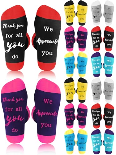 Xtinmee 12 Pairs Employee Appreciation Socks Gift Thank You for All You Do Socks Gift for Staff Team Nurse Teacher (Classic Color)